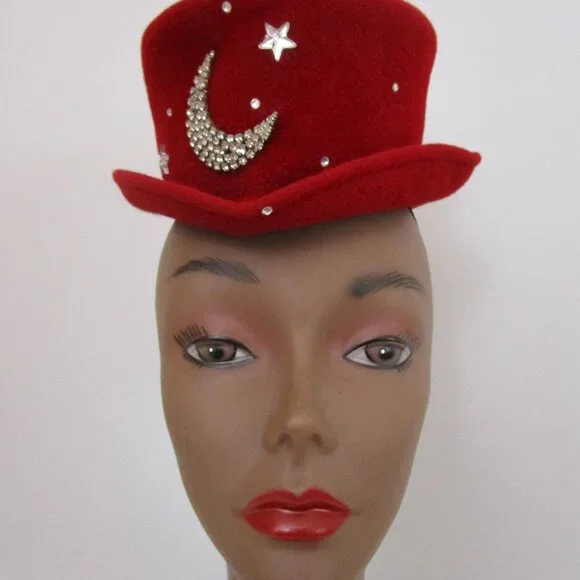 Rhinestone Stars Moon Felt Mini Top Hat Art Deco Derby Church display picture 2